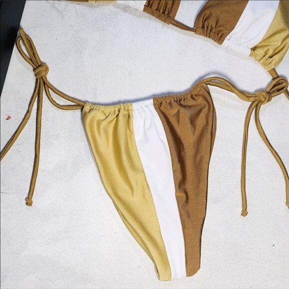 NWOT Neutral Stripe Cheeky Bikini Tiger Swimsuit - Picture 6 of 7